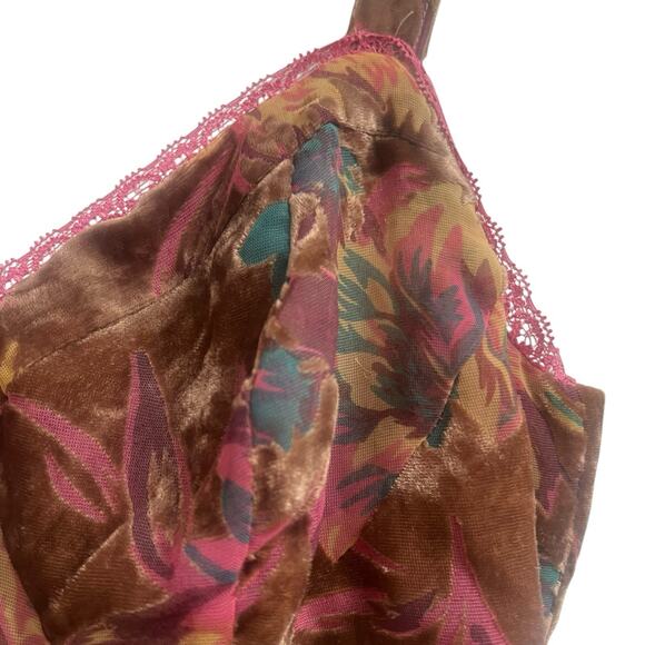 Lulu’s Coveted Grace Brown Burn Out Velvet Midi Dress Size S Floral Bustier - Picture 6 of 15